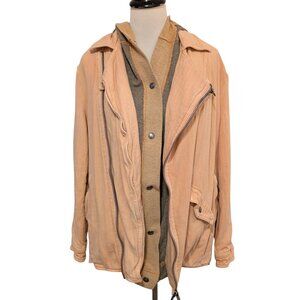 Free People Womens Size XS Peach Hooded Beachy Layered Utility Moto Jacket Flaw